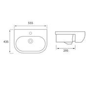 Ari Design Budapest 555x435mm 1 Tap Hole Semi Recessed Basin - Technical drawing