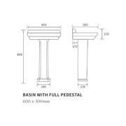 Moods Bathrooms to Love Sherbourne 1 Tap Hole Basin & Full Pedestal - Technical drawing
