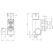 Eliseo Ricci Thermostatic Vertical Valve for Douche - Brushed Bronze - Technical drawing