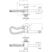 Eliseo Ricci Integrated Douche Valve, Handset, Flexi Hose and Outlet Elbow - Brushed Brass - Technical drawing