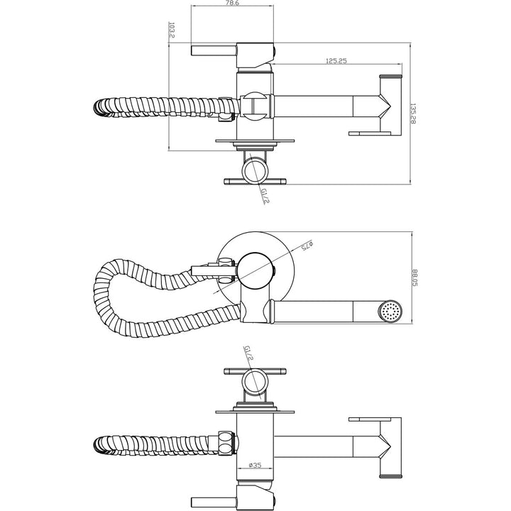 Eliseo Ricci Integrated Douche Valve, Handset, Flexi Hose and Outlet Elbow - Brushed Bronze