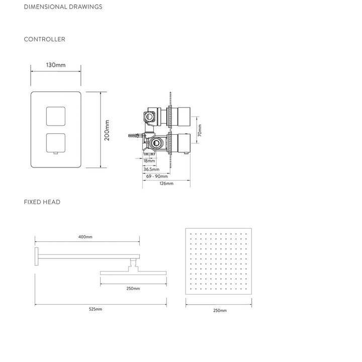 Aqualisa Dream Concealed Thermostatic Mixer Single Outlet With Wall Fixed Head - Square