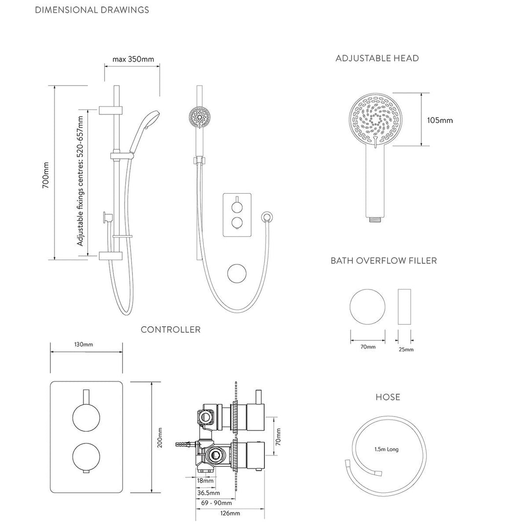 Aqualisa Dream Concealed Thermostatic Mixer Dual Outlet With Adj Kit &amp; Bath Fill - Round