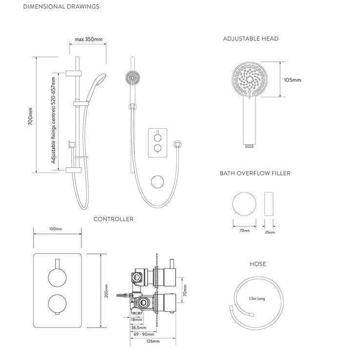 Aqualisa Dream Concealed Thermostatic Mixer Dual Outlet With Adj Kit &amp; Bath Fill - Round