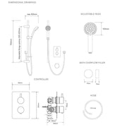 Aqualisa Dream Concealed Thermostatic Mixer Dual Outlet With Adj Kit & Bath Fill - Round - Technical drawing