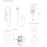 Aqualisa Dream Concealed Thermostatic Mixer Dual Outlet With Adj Kit & Bath Fill - Square - Technical drawing