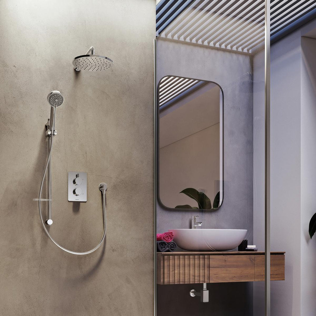Aqualisa Dream Concealed Thermostatic Mixer Dual Outlet With Adj Kit &amp; Wall Fixed Head - Round