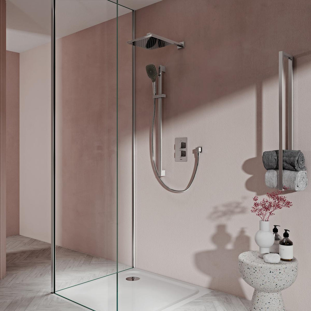 Aqualisa Dream Concealed Thermostatic Mixer Dual Outlet With Adj Kit &amp; Wall Fixed Head - Square
