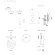 Aqualisa Dream Concealed Thermostatic Mixer Dual Outlet With Hand Shower & Wall Fixed Head - Round - Technical drawing
