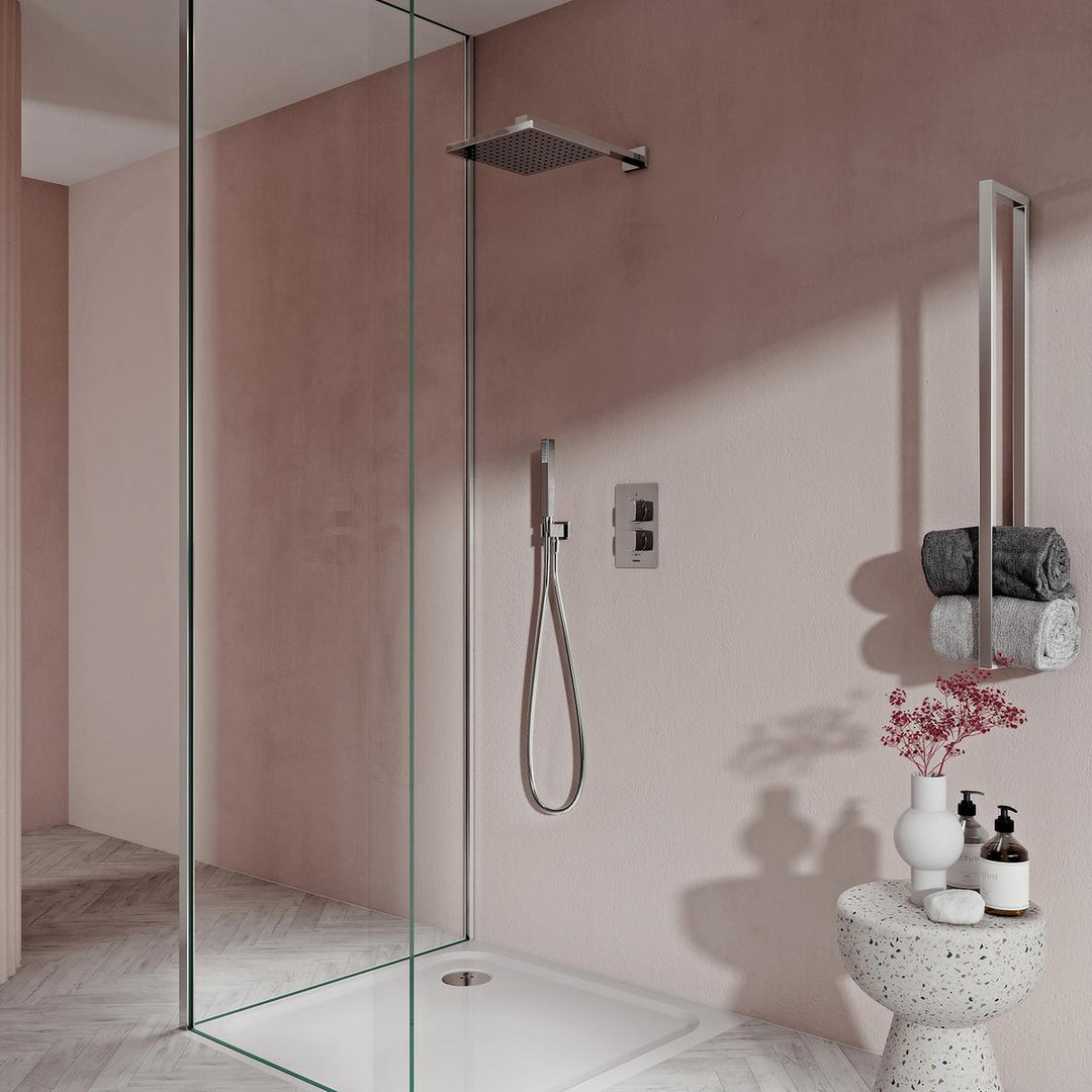 Aqualisa Dream Concealed Thermostatic Mixer Dual Outlet With Hand Shower &amp; Wall Fixed Head - Square