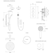 Aqualisa Dream Concealed Thermostatic Mixer Triple Outlet With Adj Kit, Wall Fixed Head & Bath Fill - Round - Technical drawing