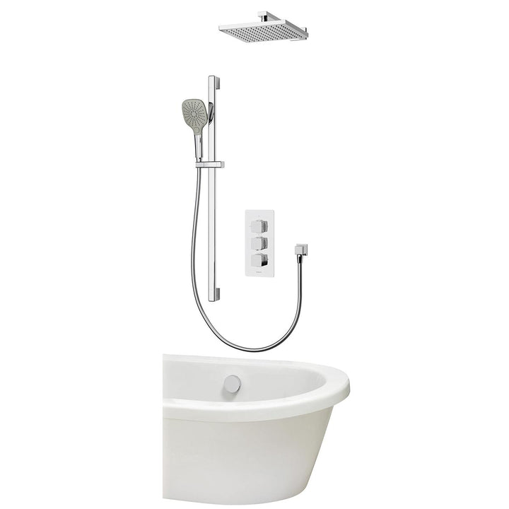 Aqualisa Dream Concealed Thermostatic Mixer Triple Outlet With Adj Kit, Wall Fixed Head &amp; Bath Fill - Square