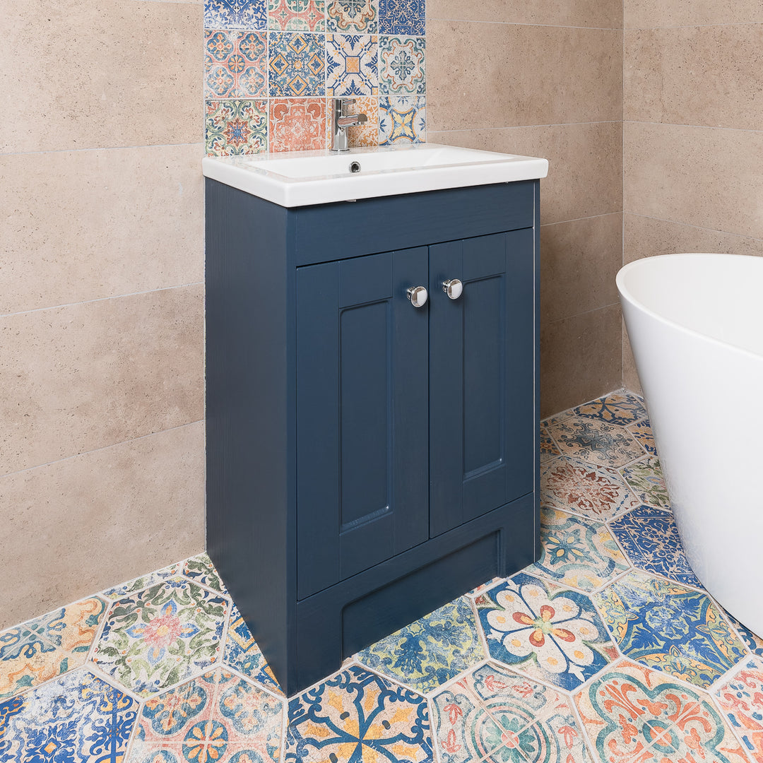 Trillick 600mm Floor Standing 2 Door Vanity Unit & Basin - Blue Ash