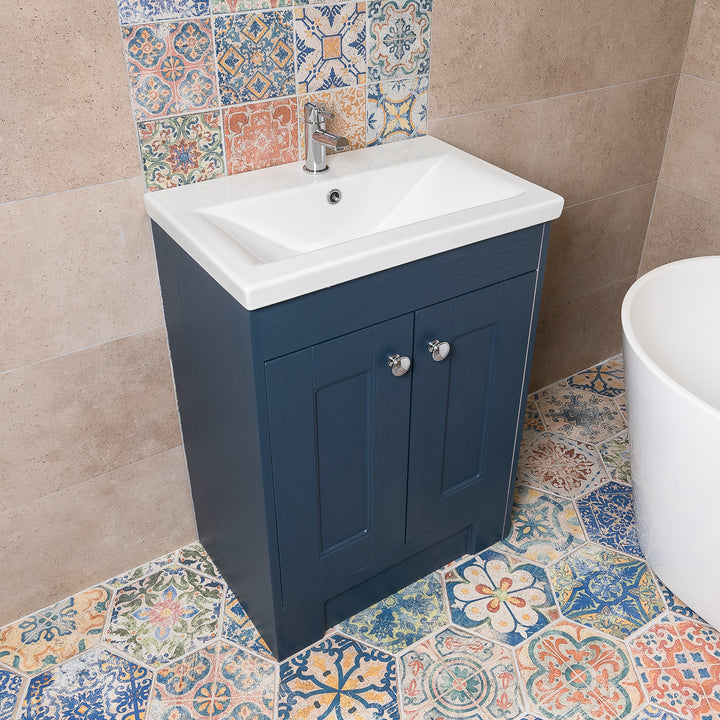 Trillick 600mm Floor Standing 2 Door Vanity Unit &amp; Basin - Blue Ash