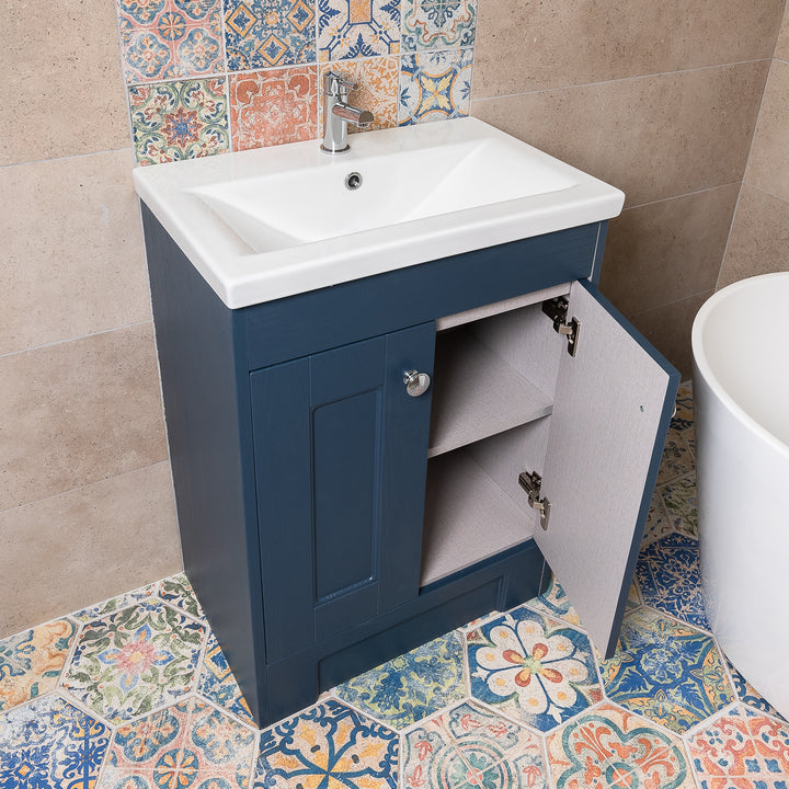 Trillick 600mm Floor Standing 2 Door Vanity Unit &amp; Basin - Blue Ash
