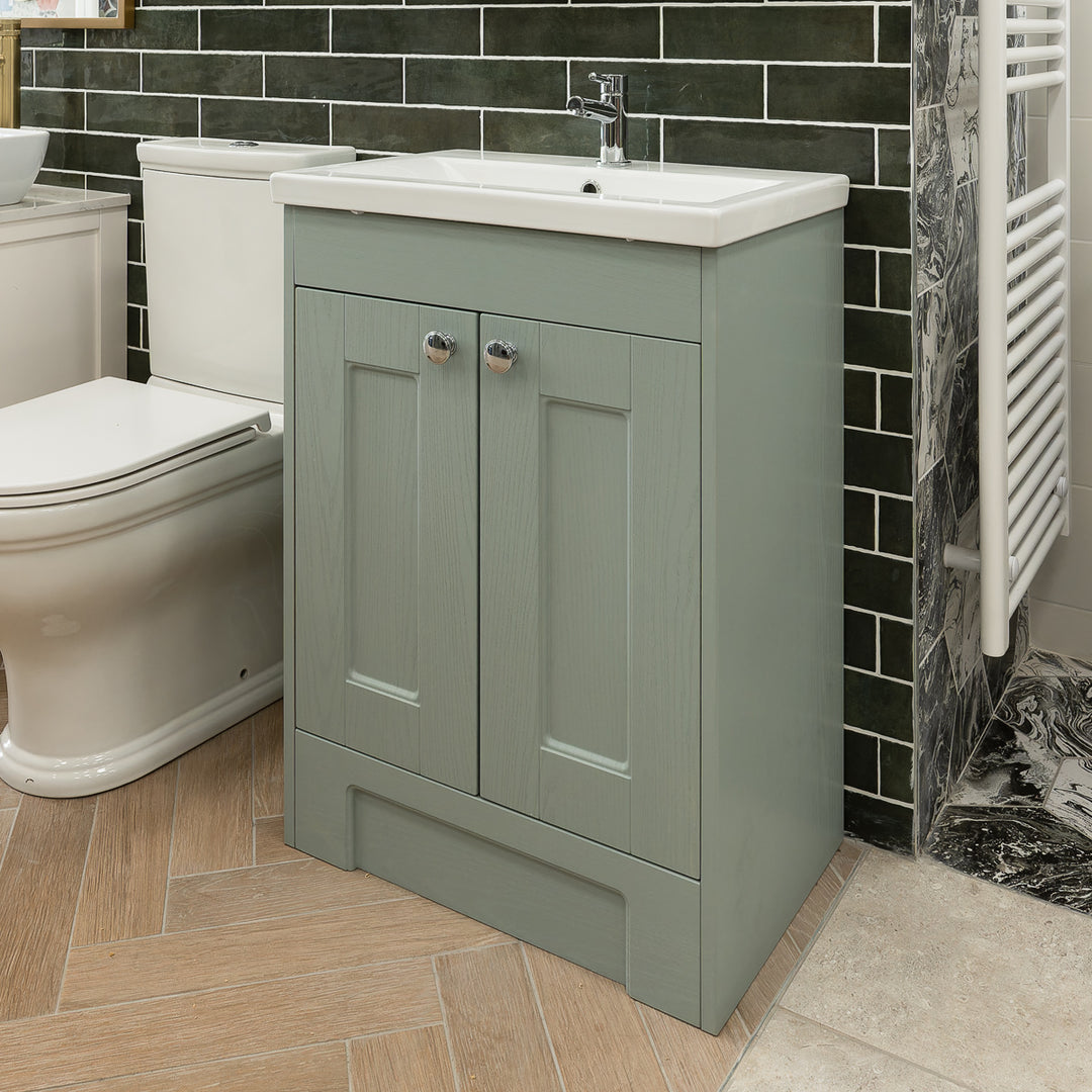 Trillick 600mm Floor Standing 2 Door Vanity Unit &amp; Basin - Duckegg Blue