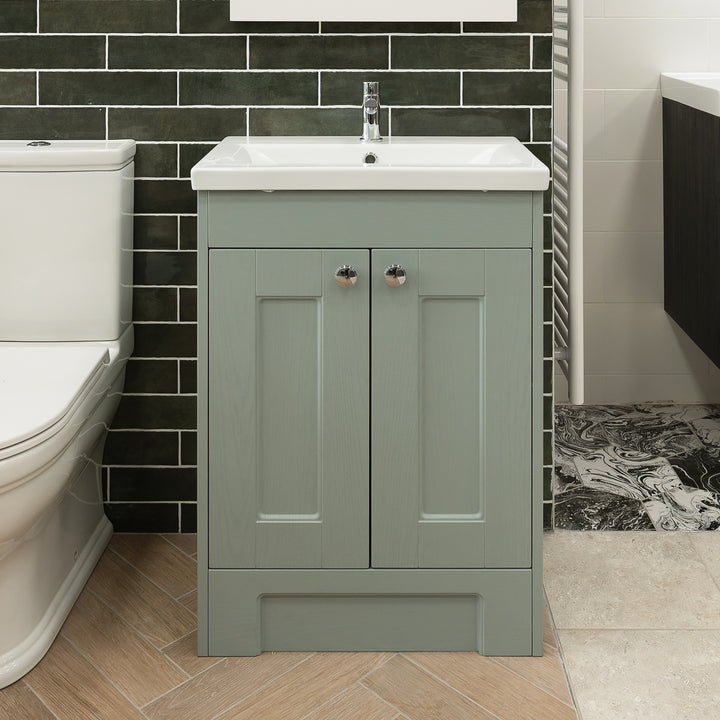 Trillick 600mm Floor Standing 2 Door Vanity Unit &amp; Basin - Duckegg Blue