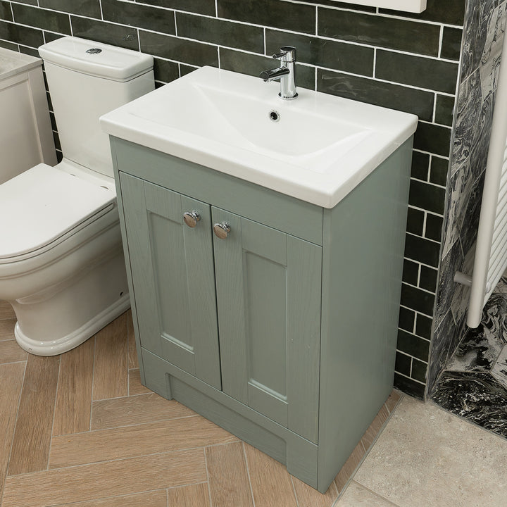 Trillick 600mm Floor Standing 2 Door Vanity Unit &amp; Basin - Duckegg Blue