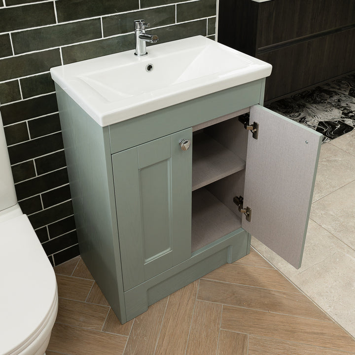 Trillick 600mm Floor Standing 2 Door Vanity Unit &amp; Basin - Duckegg Blue