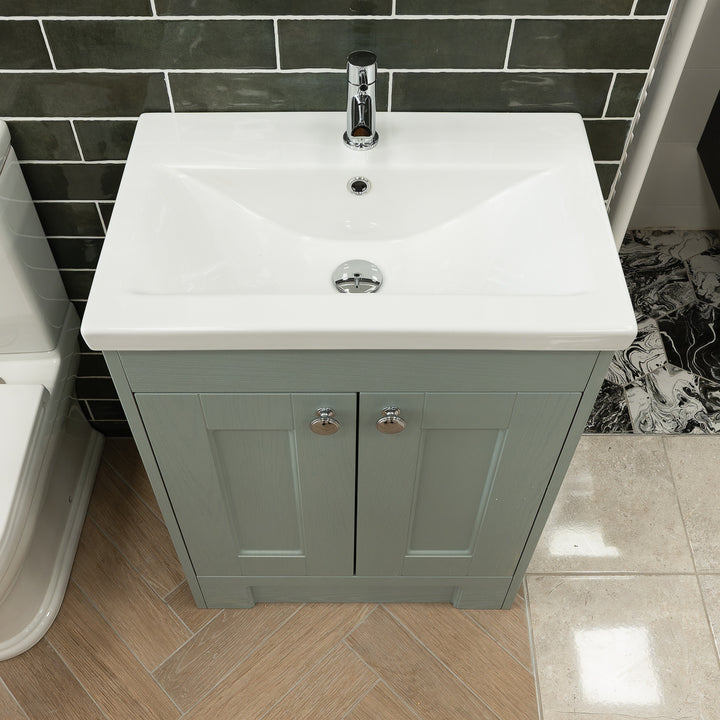 Trillick 600mm Floor Standing 2 Door Vanity Unit &amp; Basin - Duckegg Blue