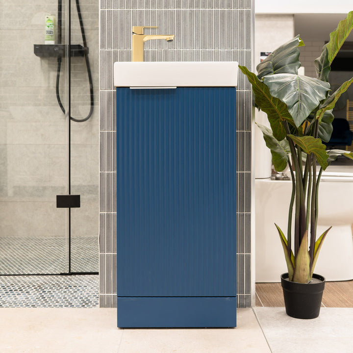 Hudson Reed Fluted 400mm Floor Standing Vanity Unit &amp; Basin - Satin Blue