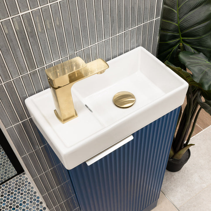 Hudson Reed Fluted 400mm Floor Standing Vanity Unit &amp; Basin - Satin Blue