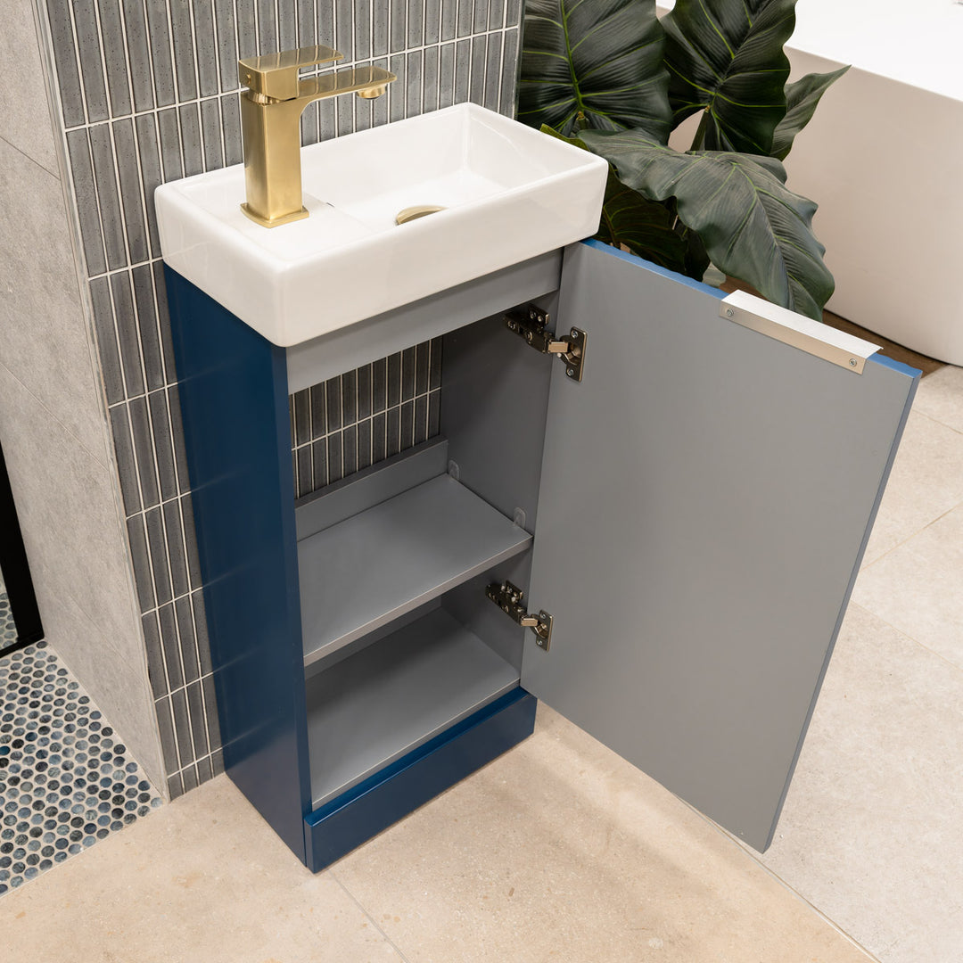 Hudson Reed Fluted 400mm Floor Standing Vanity Unit &amp; Basin - Satin Blue