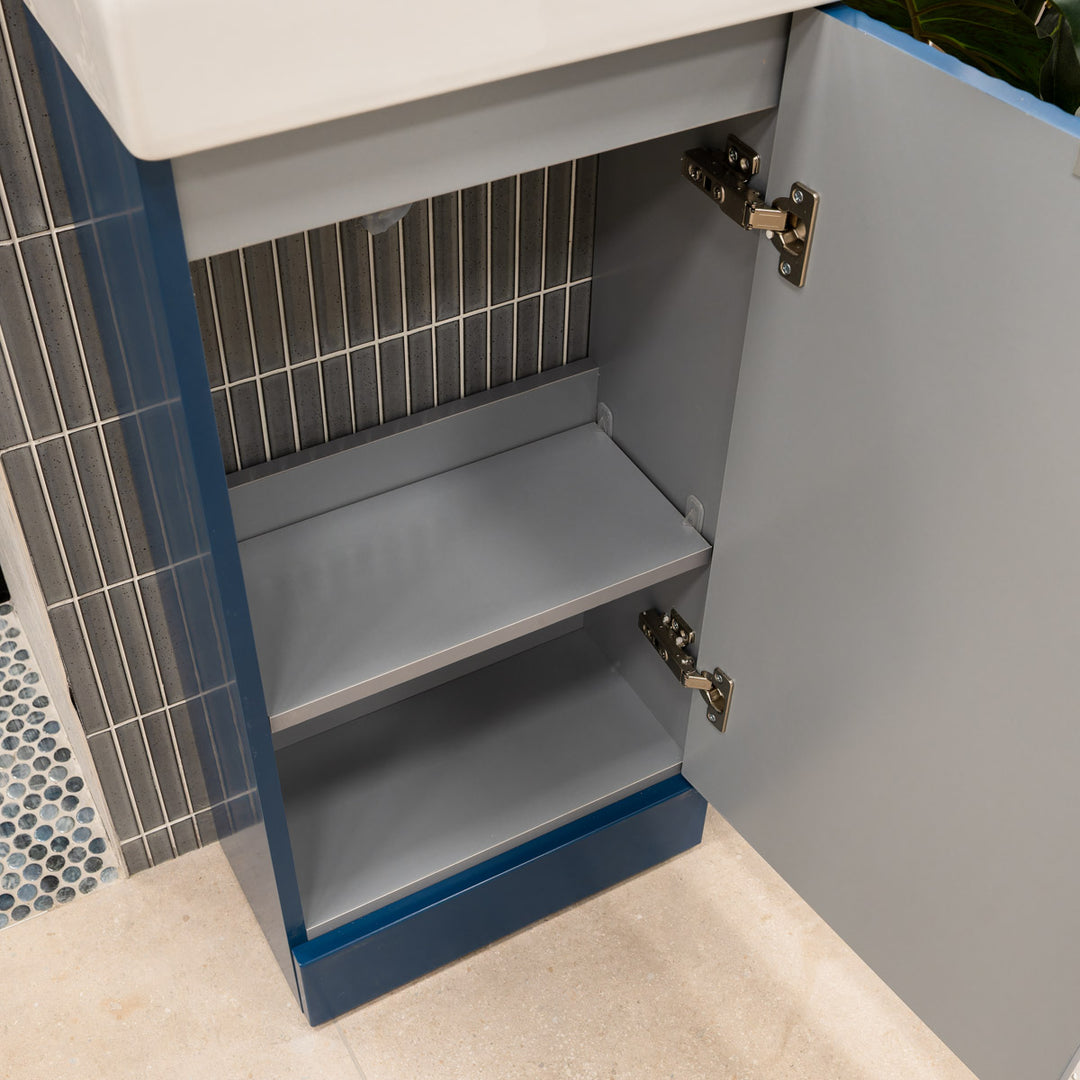Hudson Reed Fluted 400mm Floor Standing Vanity Unit &amp; Basin - Satin Blue