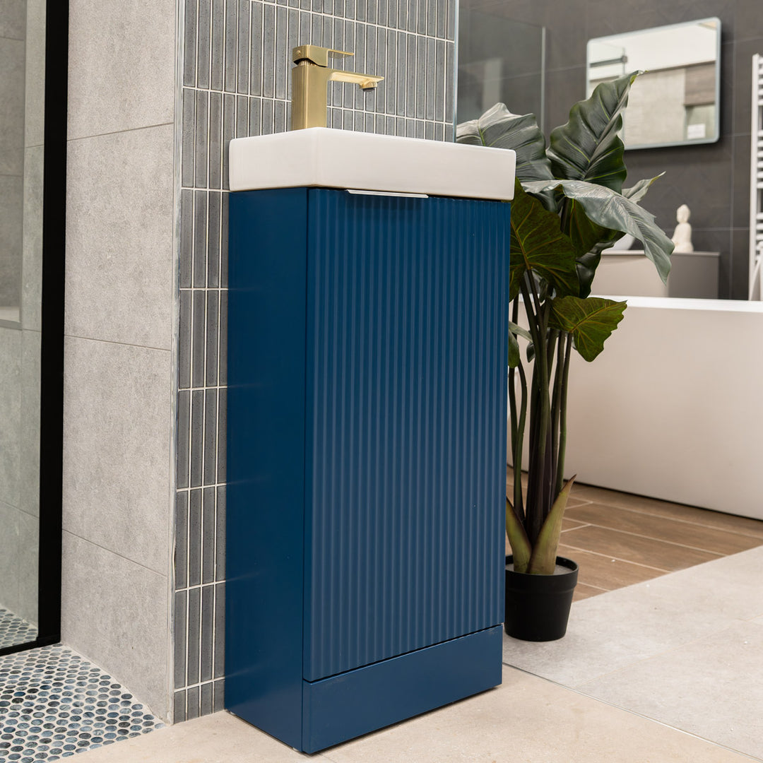 Hudson Reed Fluted 400mm Floor Standing Vanity Unit &amp; Basin - Satin Blue