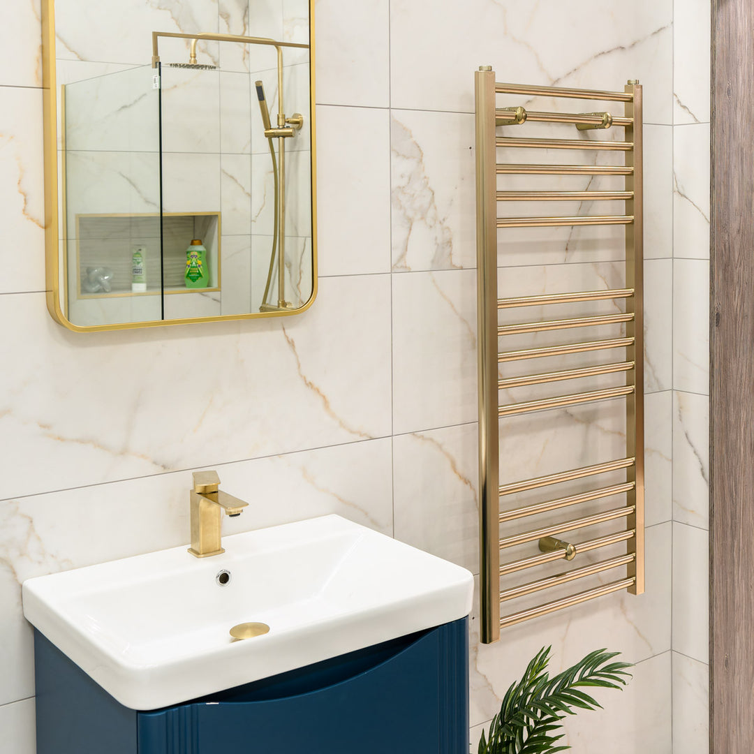 Eliseo Ricci 1200 x 500mm Straight Heated Towel Rail - Brushed Brass