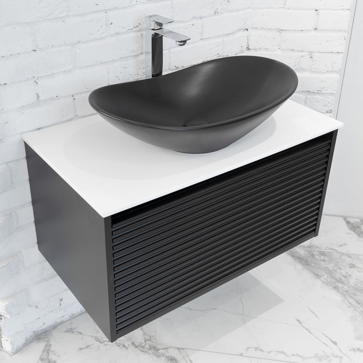 Josef Martin Roma 800mm Wall Hung 1 Reeded Drawer Vanity Unit with Glacier White Worktop - Ember