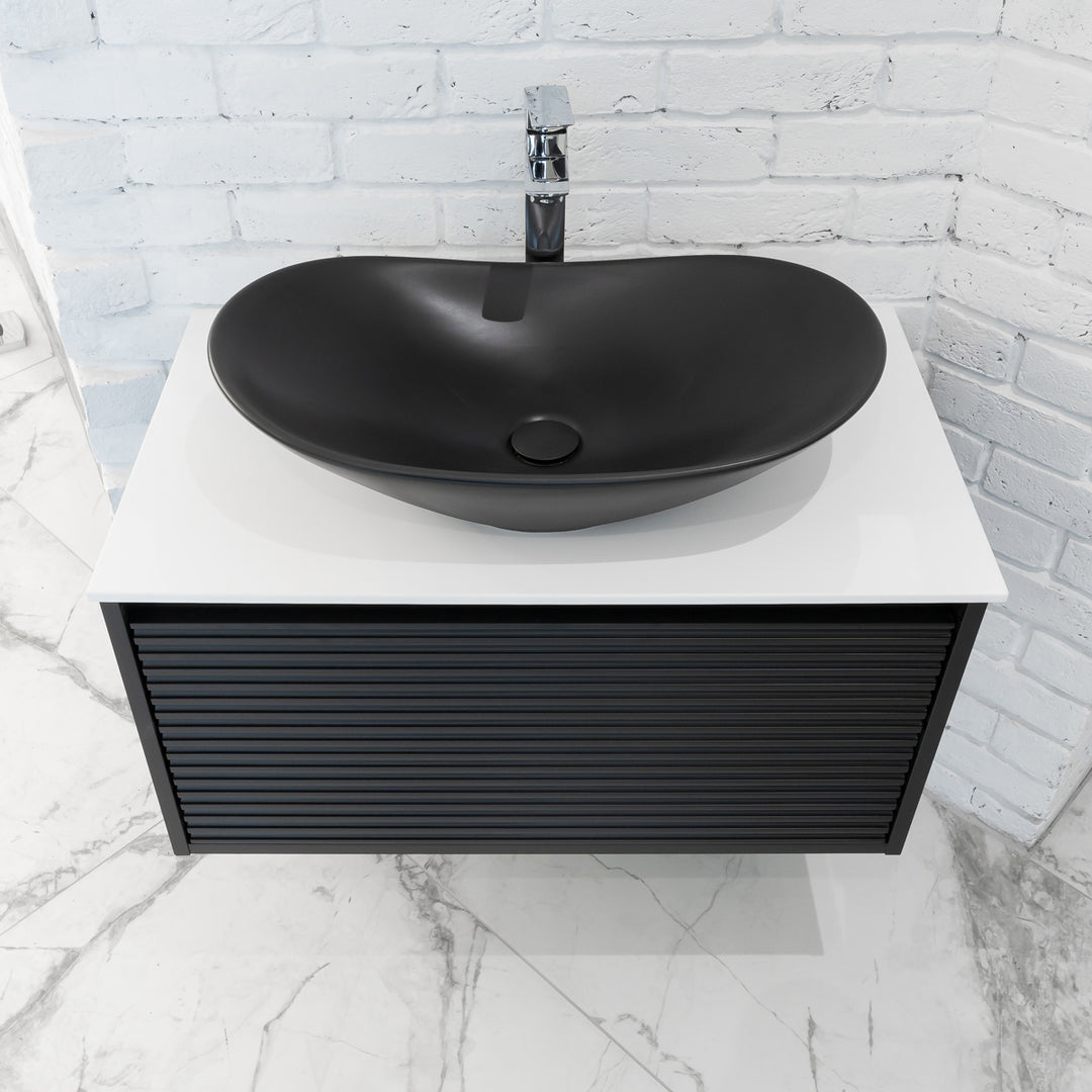 Josef Martin Roma 800mm Wall Hung 1 Reeded Drawer Vanity Unit with Glacier White Worktop - Ember