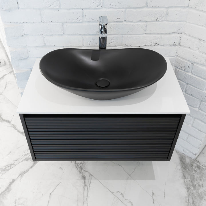 Josef Martin Roma 800mm Wall Hung 1 Reeded Drawer Vanity Unit with Glacier White Worktop - Ember