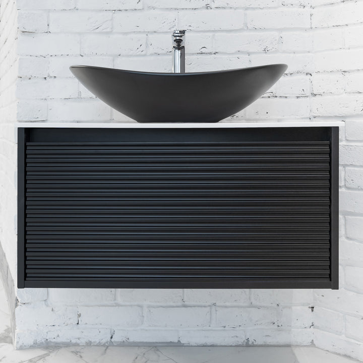 Josef Martin Roma 800mm Wall Hung 1 Reeded Drawer Vanity Unit with Glacier White Worktop - Ember