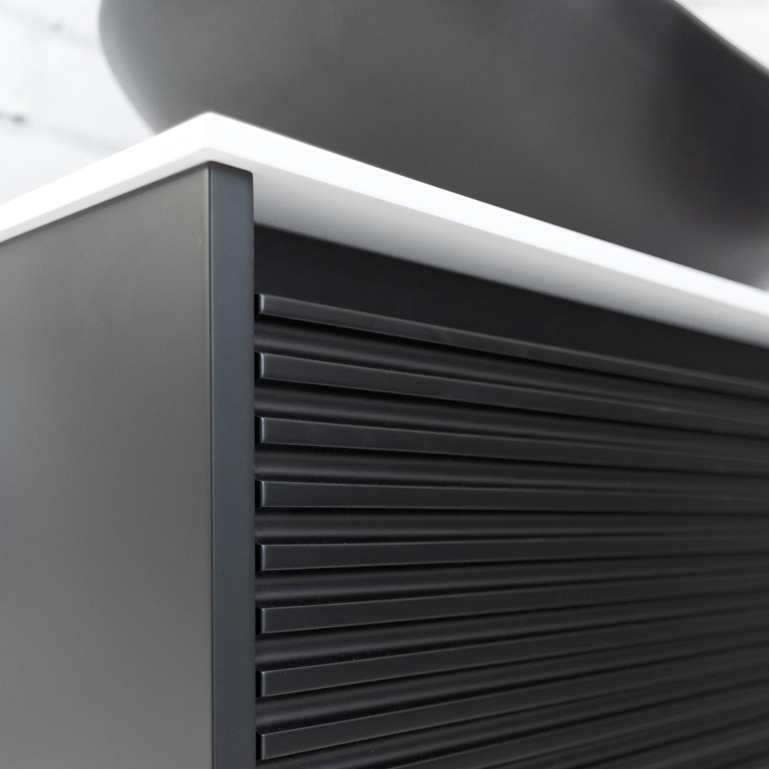 Josef Martin Roma 800mm Wall Hung 1 Reeded Drawer Vanity Unit with Glacier White Worktop - Ember