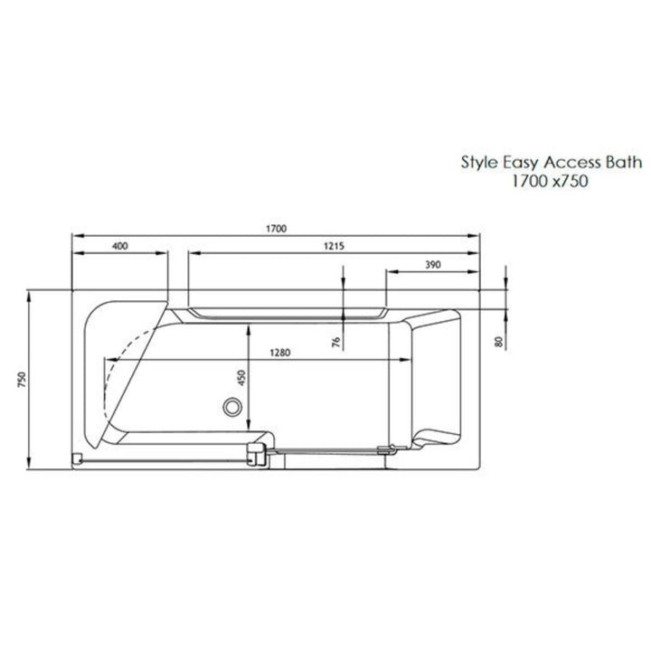 Bathe Easy Style Easy Access 1700mm Shower Bath, Screen &amp; Panels - Left Hand
