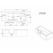 Bathe Easy Solarna Easy Access 1700mm L-Shape Bath, Screen & Panels - Left Hand - Technical drawing