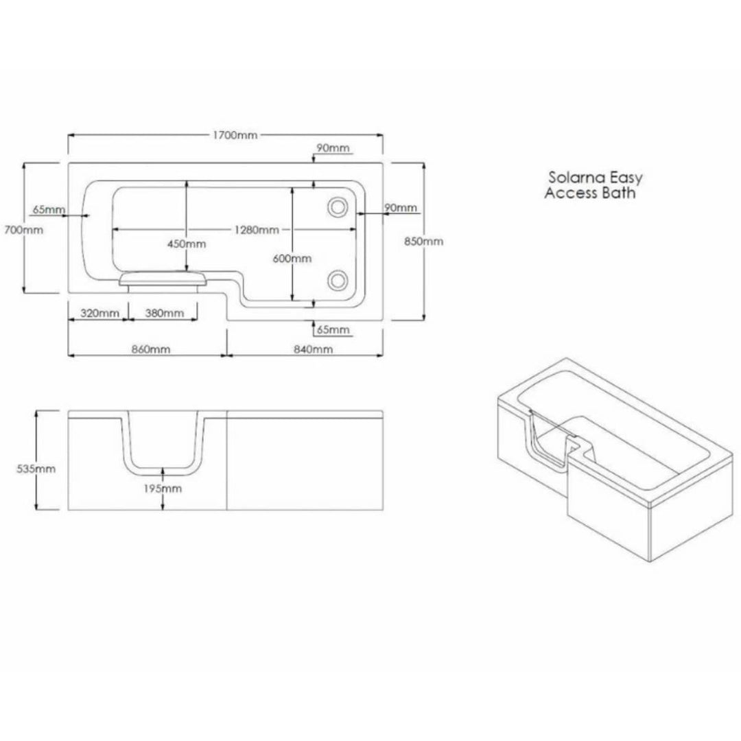 Bathe Easy Solarna Easy Access 1700mm L-Shape Bath, Screen &amp; Panels - Left Hand