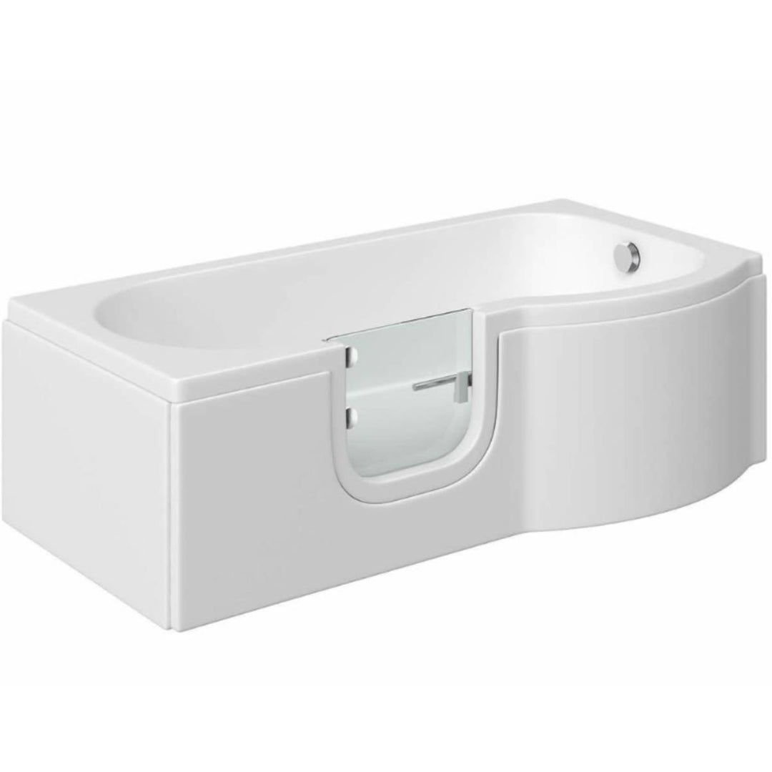 Bathe Easy Concert Easy Access 1675mm P-Shape Shower Bath, Screen &amp; Panels - Left Hand