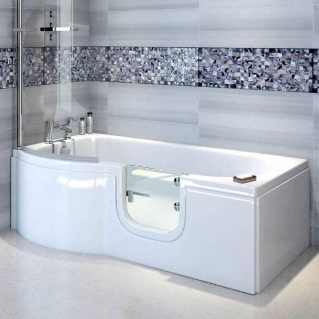 Bathe Easy Concert Easy Access 1675mm P-Shape Shower Bath, Screen &amp; Panels - Right Hand