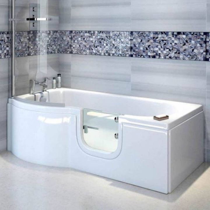 Bathe Easy Concert Easy Access 1675mm P-Shape Shower Bath, Screen &amp; Panels - Right Hand