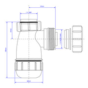 McAlpine 1.25" Shallow Bottle Trap & Multi-Fit Outlet - Technical drawing