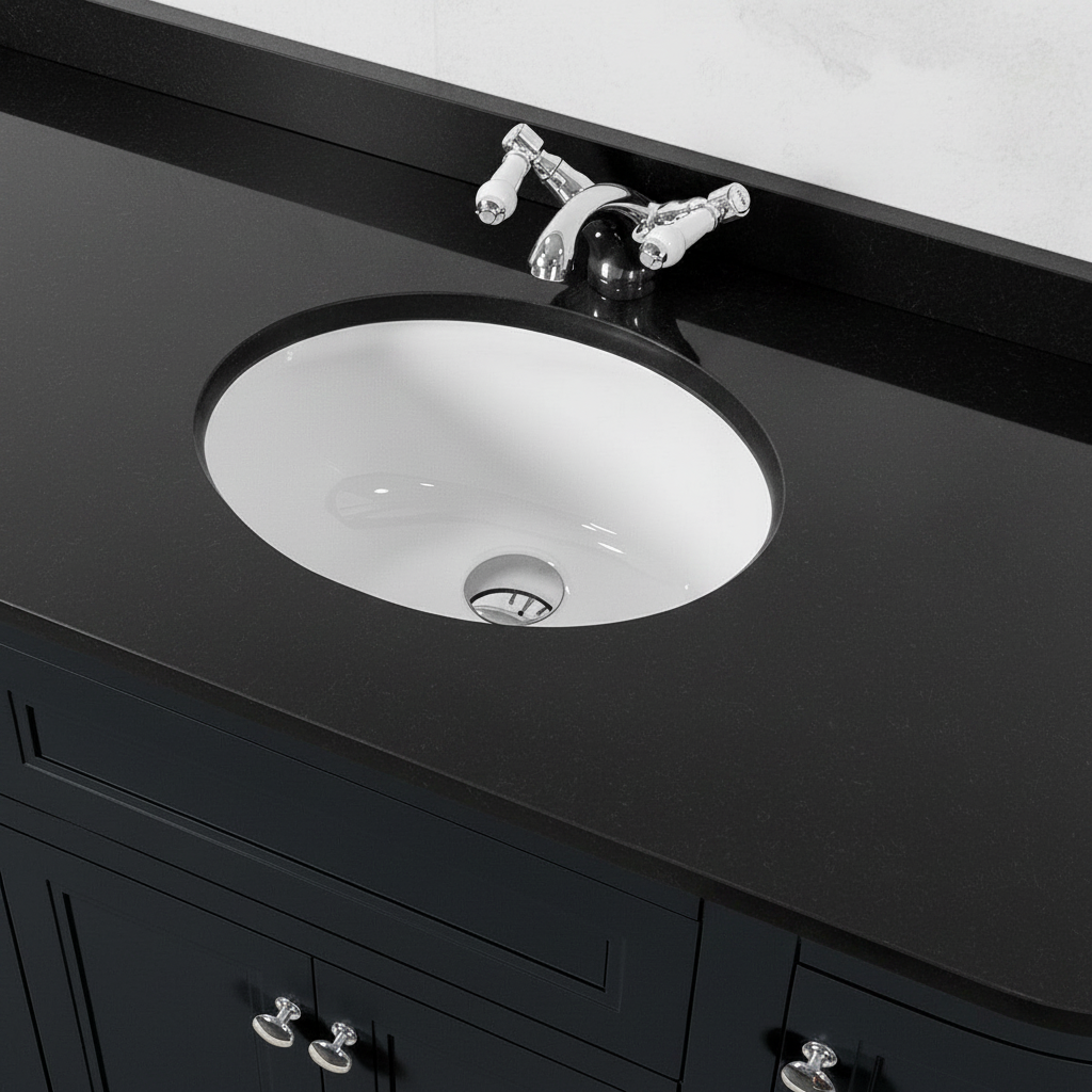 Kingsbury Classic Curved 1200mm Floor Standing Vanity Unit, Black Worktop &amp; Ceramic Basin - Dark Grey