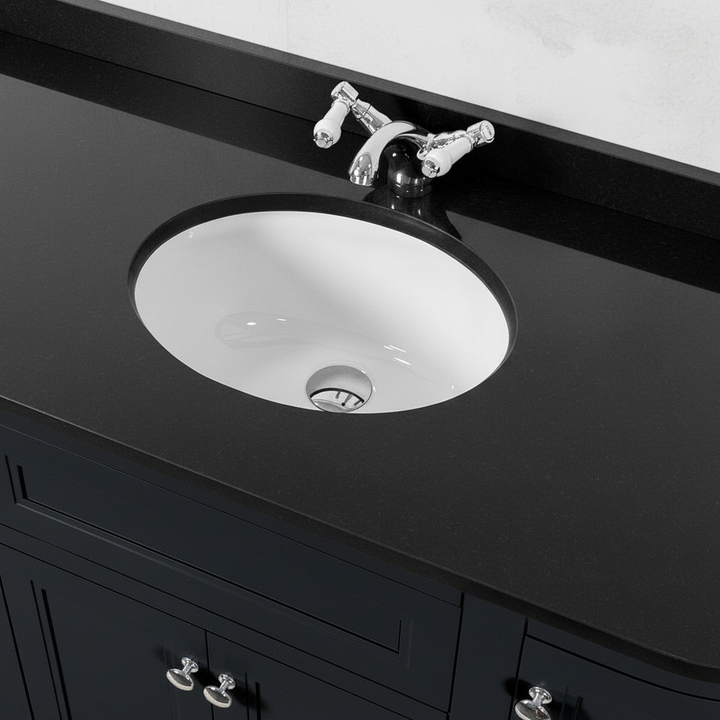 Kingsbury Classic Curved 1200mm Floor Standing Vanity Unit, Black Worktop &amp; Ceramic Basin - Dark Grey