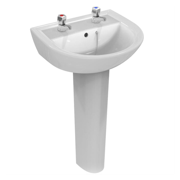 Armitage Shanks Sandringham 550mm 2 Taphole Basin &amp; Full Pedestal