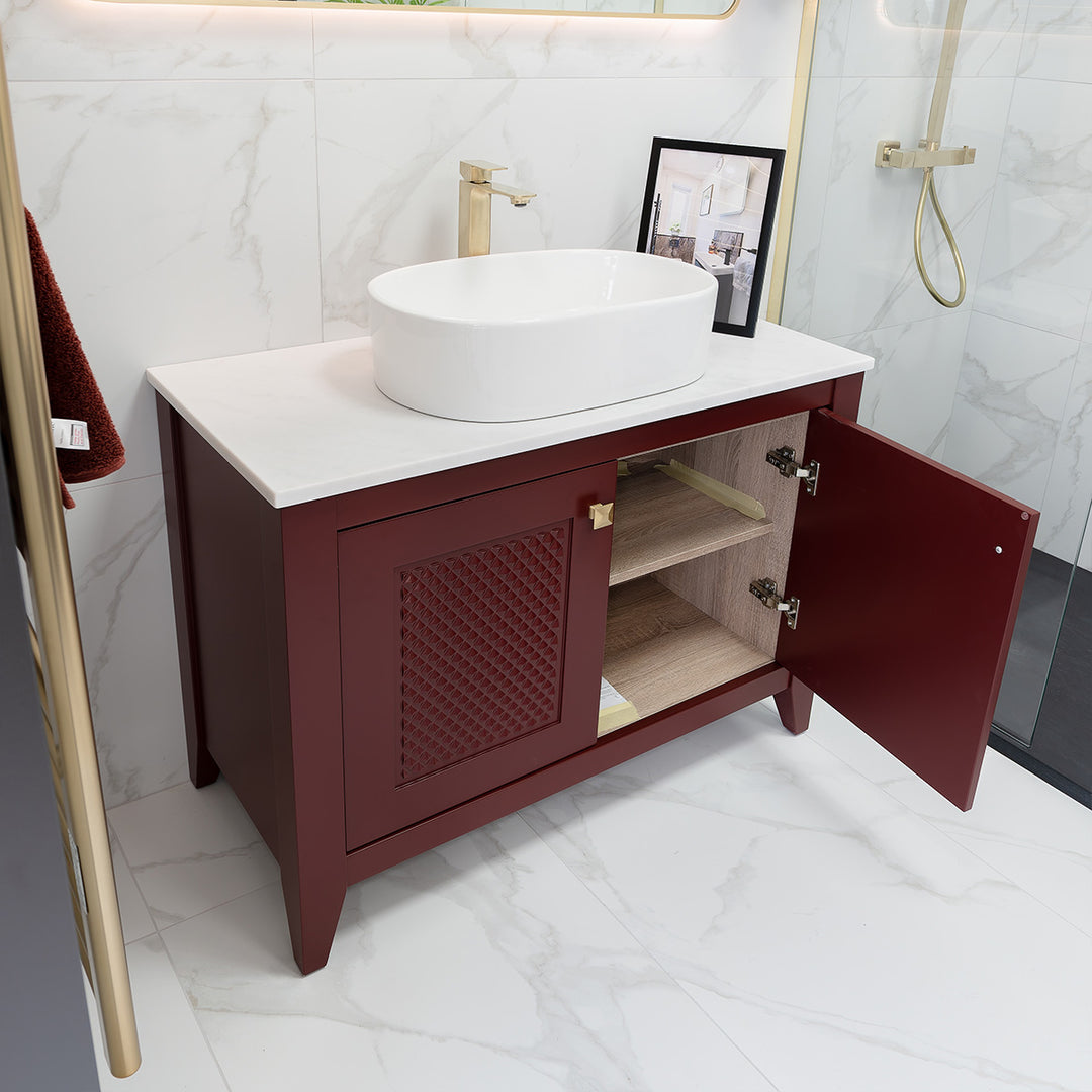 Josef Martin Eden 1050mm Floor Standing Vanity Unit &amp; Pebble Worktop - Merlot
