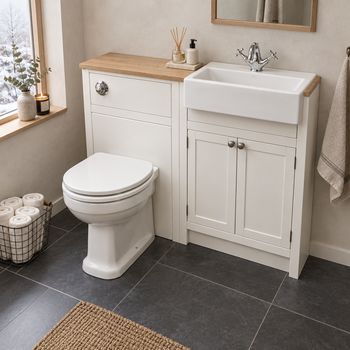 Etienne 600mm Vanity &amp; 500mm WC Fitted Furniture Run - Porcelain