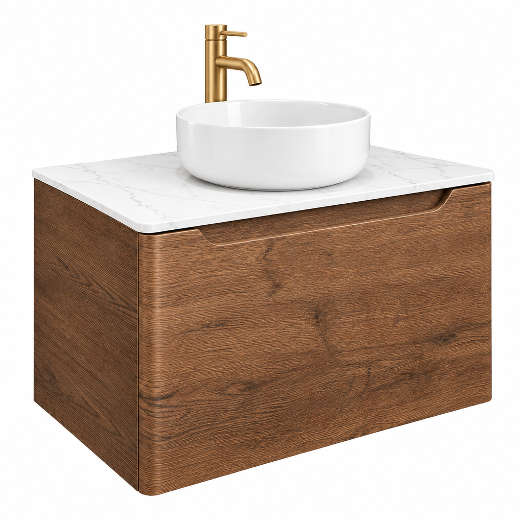 Camden 800mm Wall Hung Vanity Unit &amp; Worktop - Chestnut