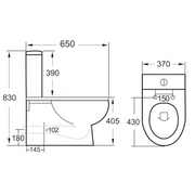 Enzo Close Coupled Fully Back to Wall Toilet Cyclone Flush & Soft Close Seat - Technical drawing