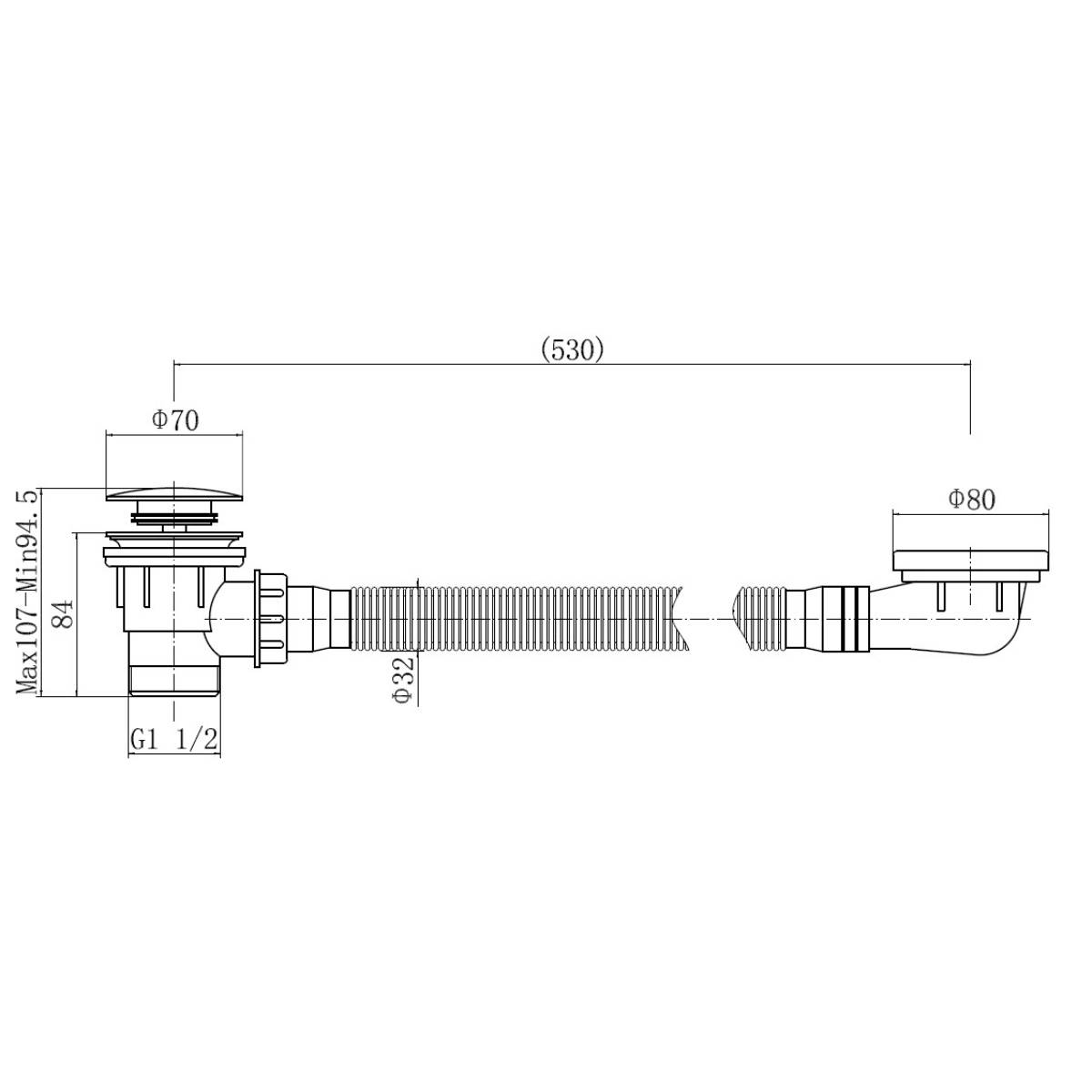 Eliseo Ricci Press Top Bath Waste & Overflow - Chromed Brass - Technical drawing